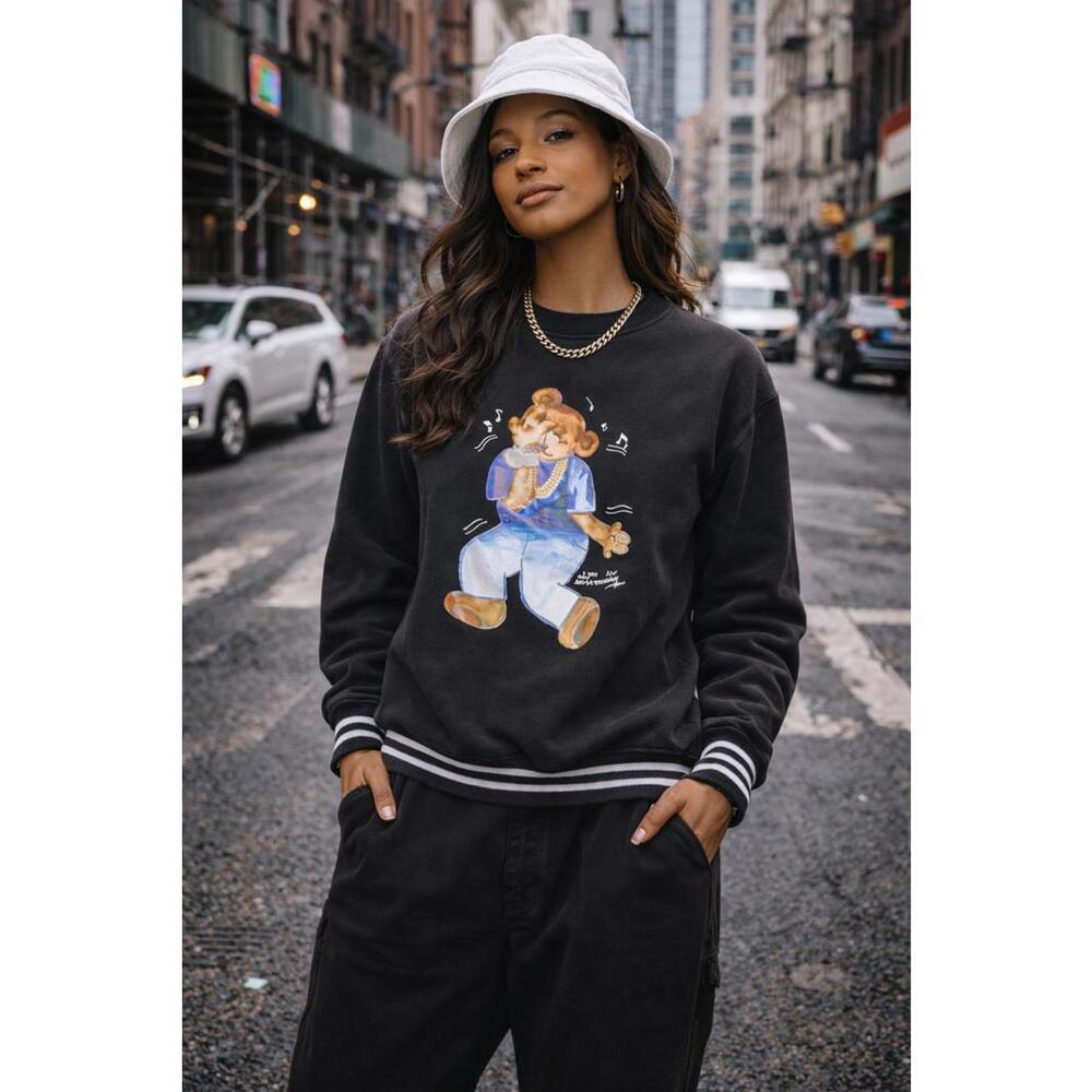 Bear The Beams Black Graphic Sweatshirt with Dancing Bear Design